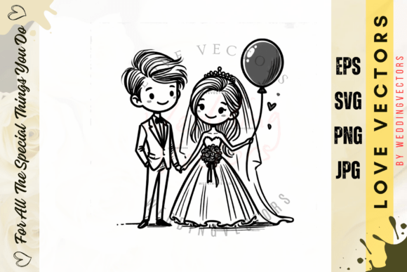 Capturing Romance with Wedding Couple and Love Vectors - C4394