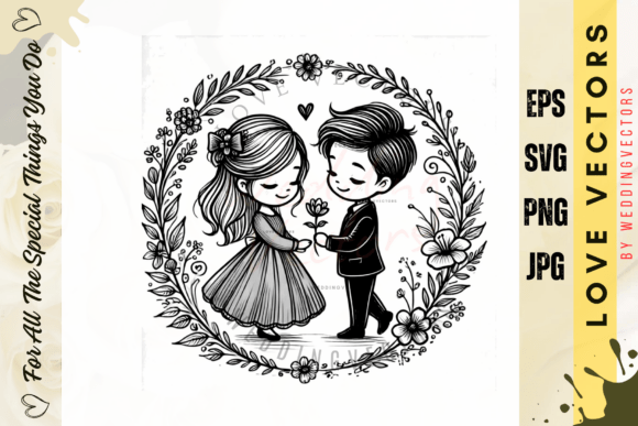 Capturing Timeless Romance with Wedding Couple and Love Vectors - C4587