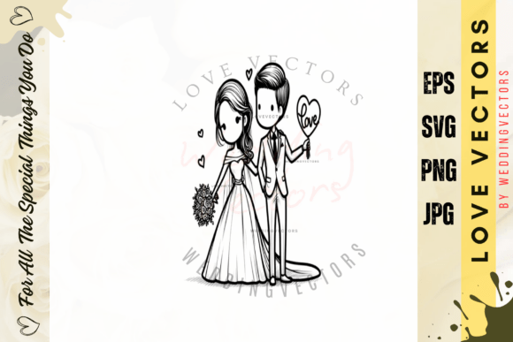 Romantic Floral Ceremony: Wedding Couple and Love Vectors