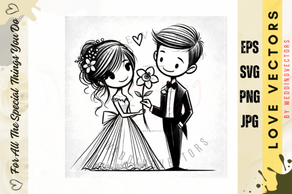 Wedding Couple and Love Vectors - C491: Elegance in Every Stroke
